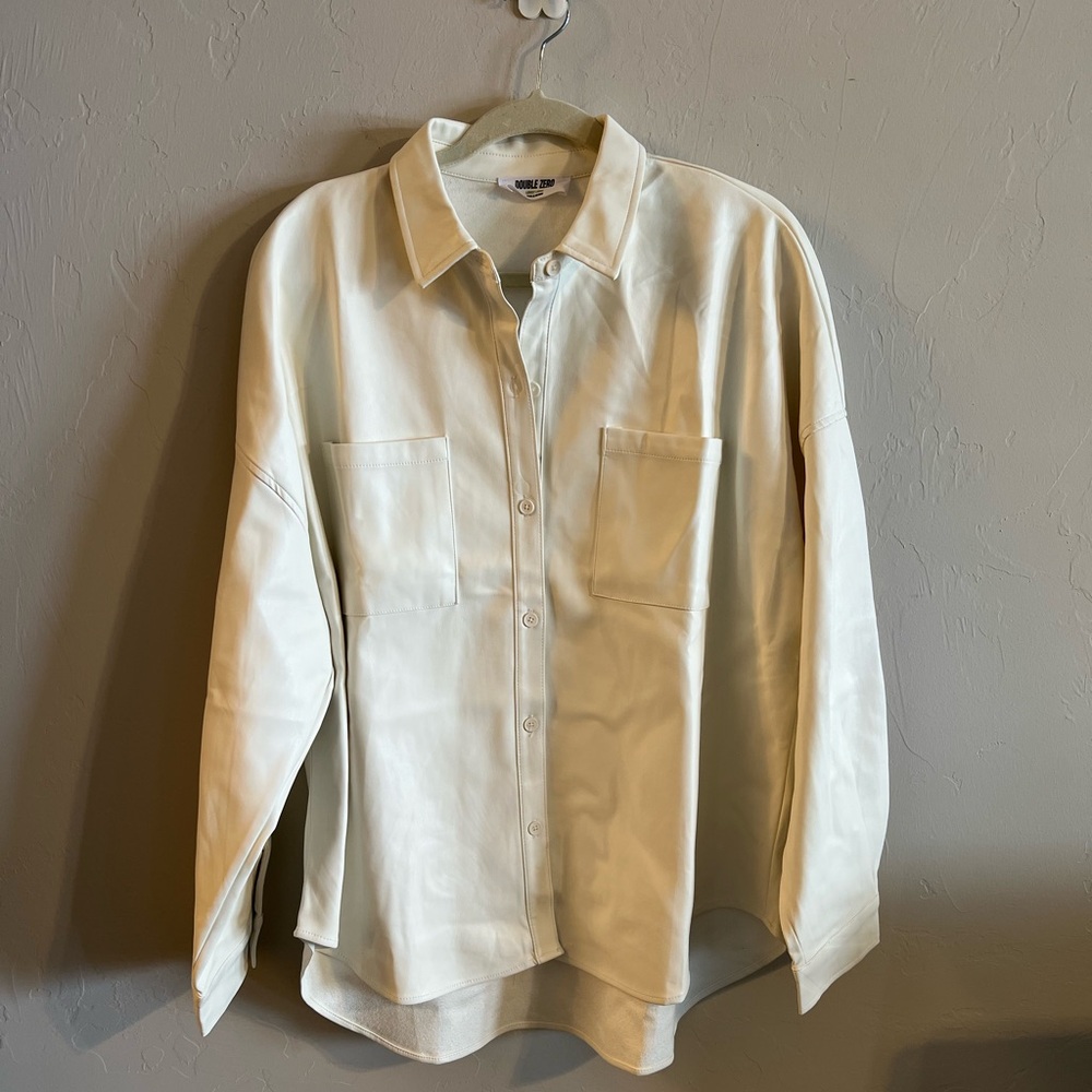 Double Zero Brand White Pleather Shirt size Large Never Worn